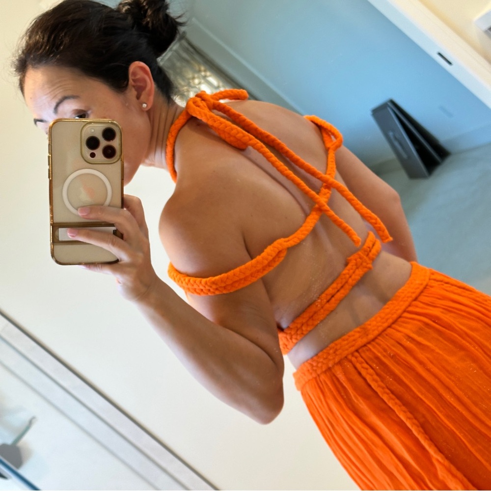 Chic le frique Orange Off-Shoulder Maxi Skirt Set size xs - Picture 5 of 7